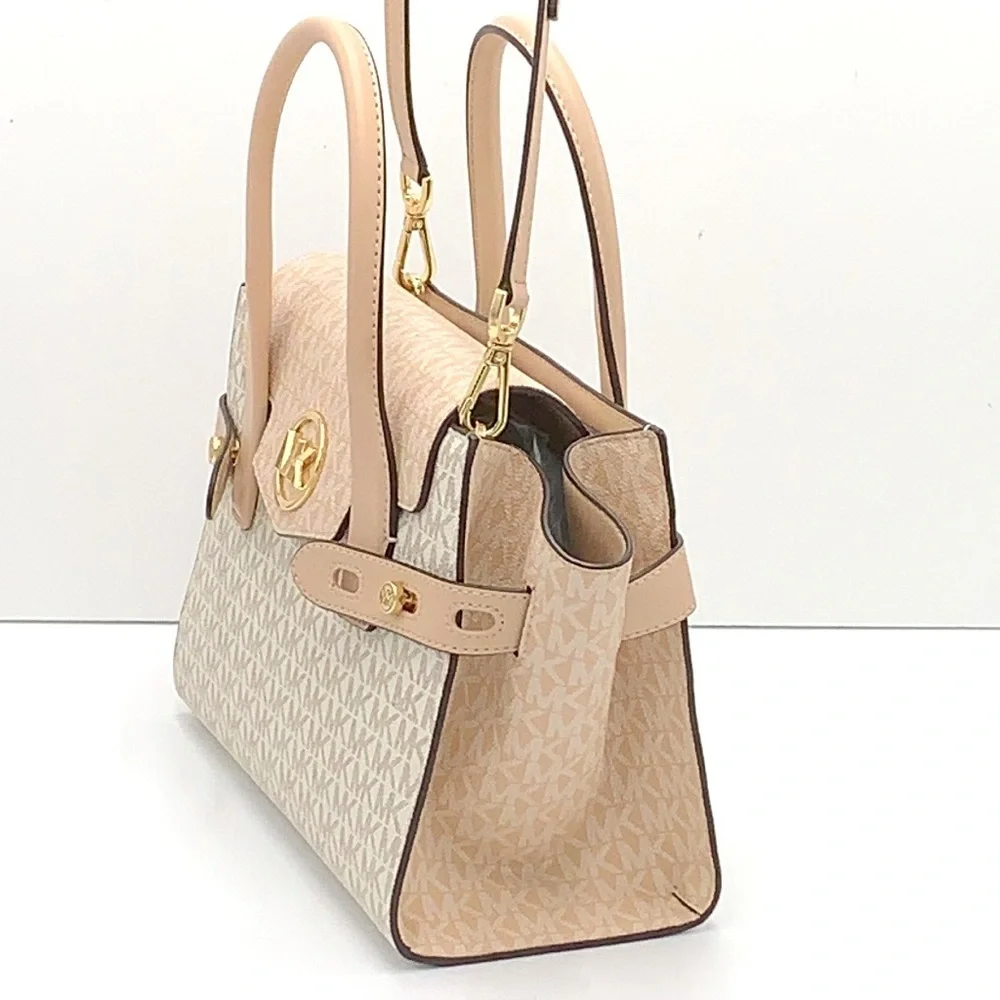 MICHAEL KORS Carmen Medium Color-Block Logo Satchel color Buff Multi